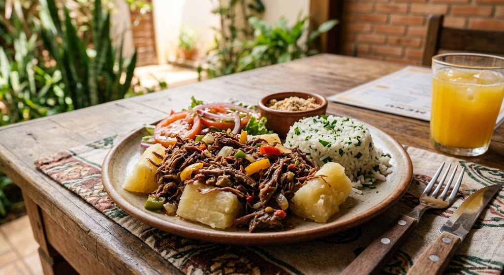 Carne Desfiada com Mandioca Cozida