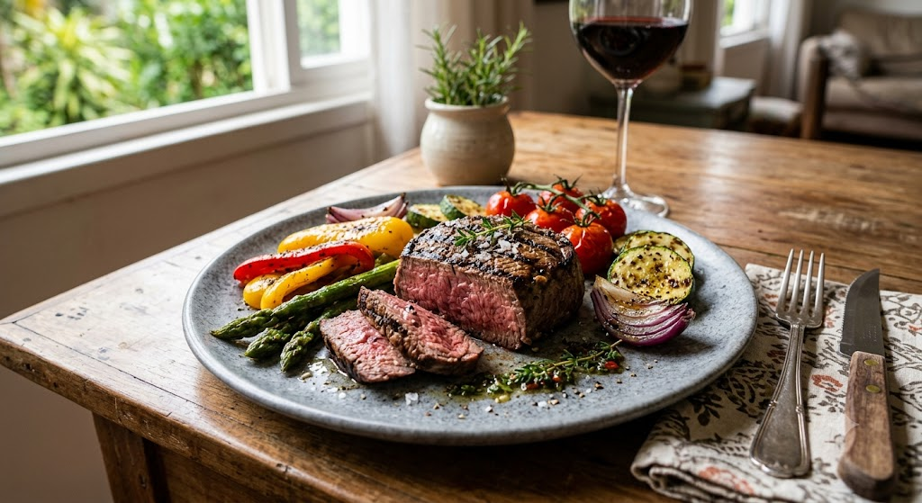 Filé de Carne com Legumes Grelhados