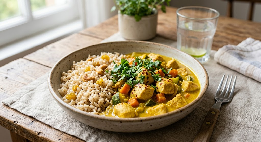 Frango ao Curry com Arroz Integral