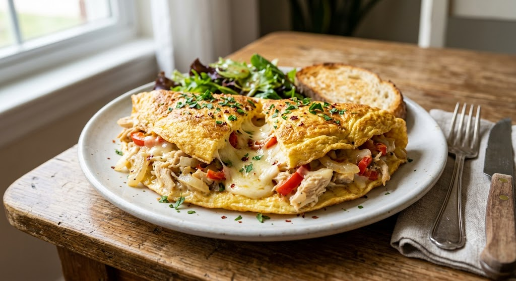 Omelete Recheada de Frango e Queijo