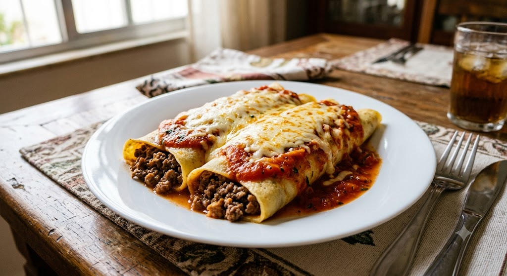 Panqueca de Carne Moída com Molho de Tomate