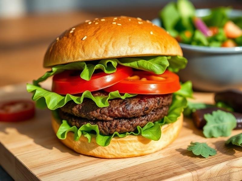 Hambúrguer de Feijão Preto com Salada
