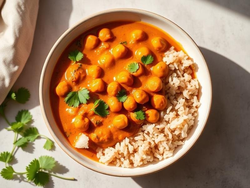 Curry de Grão de Bico com Leite de Coco e Arroz